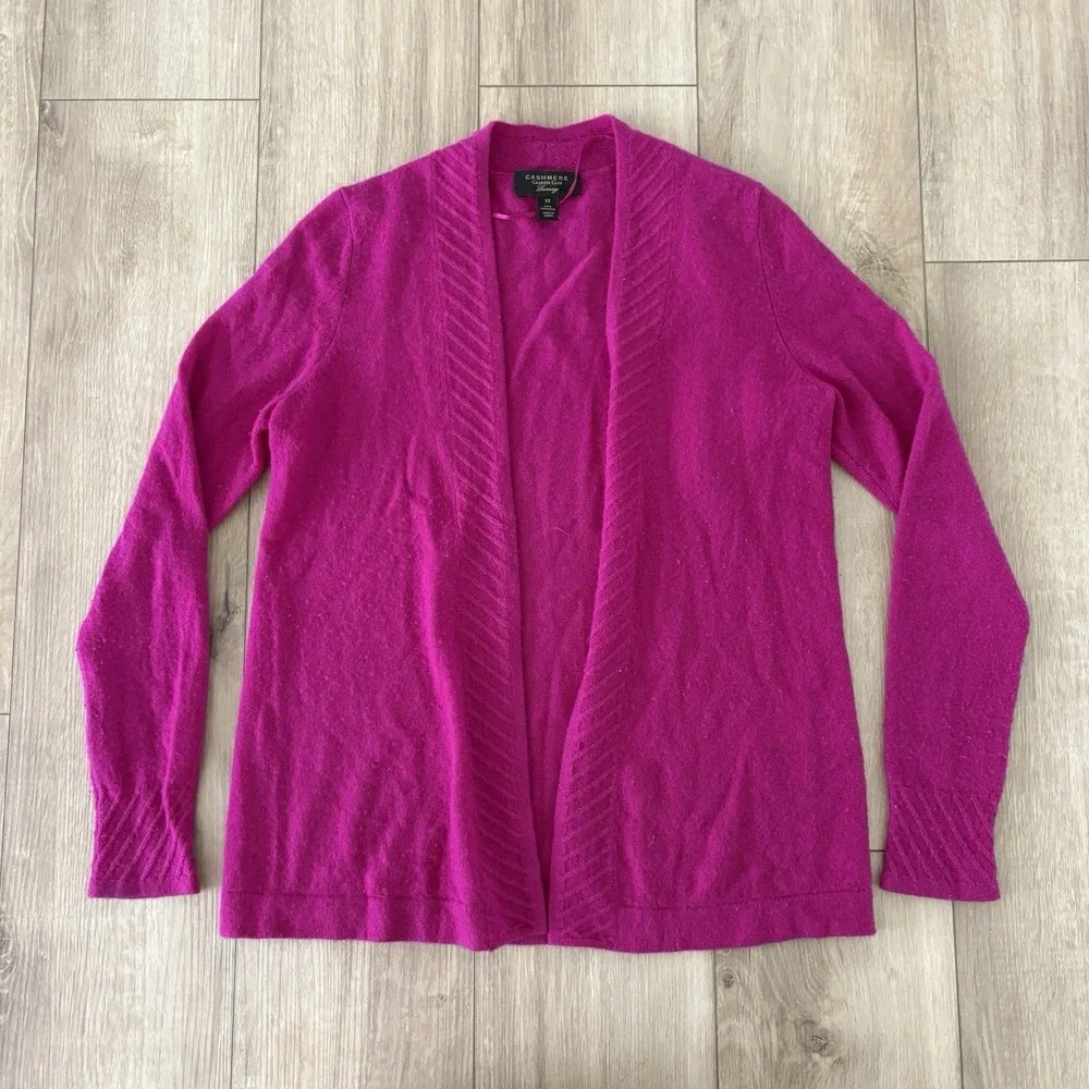 Charter Club 100% Cashmere Open Front Cardigan Sweater Fuchsia Berry XS